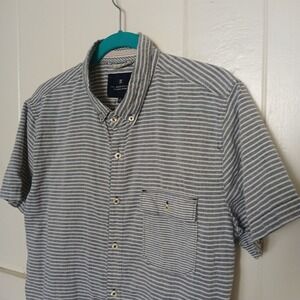 The Roark Revival Shirt Striped Button Down Men's Large Blue White Short Sleeve